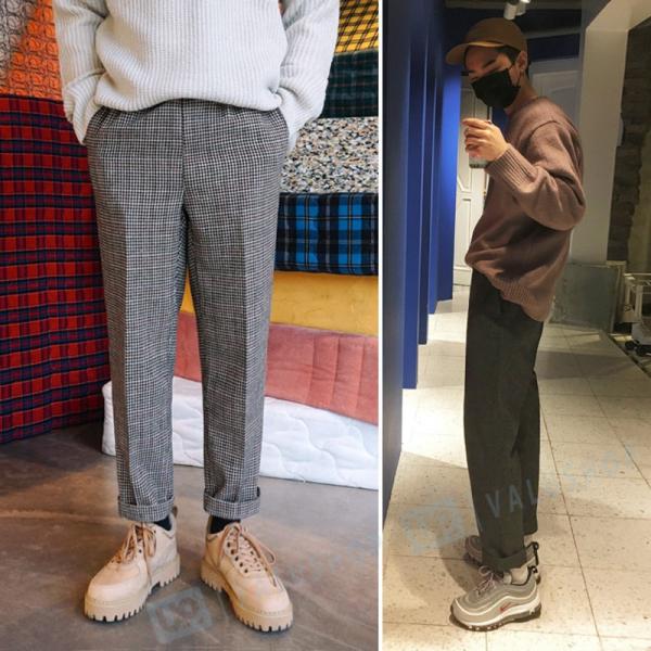 冬 メンズ 千鳥の格 カジュアル ズボン オシャレ 長いズボン 2色 韓国風 ラッピング