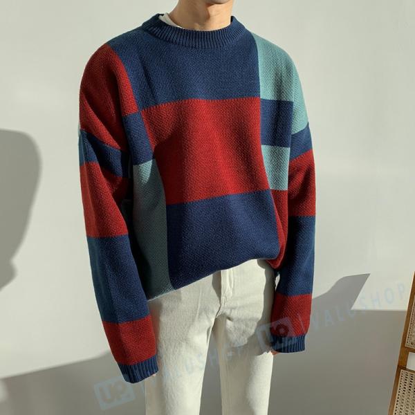 格子 カップル セーター 海外並行輸入正規品 冬 韓国風 オシャレ 個性的 プレゼント ゆったり 彼氏 メンズ ニット シャツ レディース