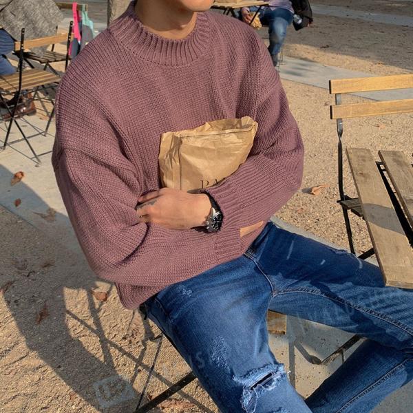 冬 丸首 セーター お買得 韓国風 メンズ カジュアル オシャレ ゆったり 3色 厚手 シンプル