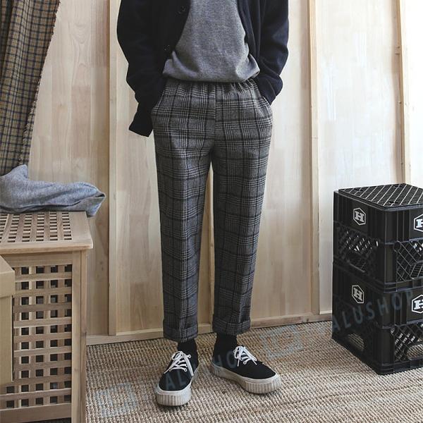 冬 千鳥の格子 メンズ カジュアル ズボン 韓国風 オシャレ 2色 格好が良い 海外限定