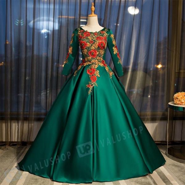 ドレス 大人気 ワンピース 花嫁ドレス 演奏会 結婚式 披露宴 贈答品 成人式 エレガンス 代 袖あり 刺繍 フォーマル レース 花柄 花嫁 30代 マキシ丈ドレス