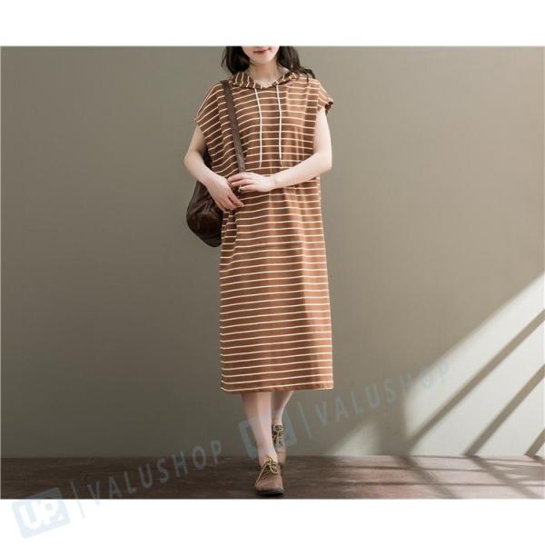 本物 ワンピース レディース 膝丈 大きいサイズ ボーター柄 半袖 フレアワンピース 18春夏新作 ゆったり