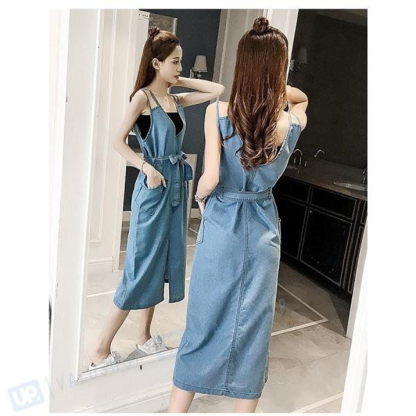 ワンピース 大きいサイズ 膝丈 レディース デニムワンピース 欧米セレブ 商品追加値下げ在庫復活 18春夏新作 チュニックワンピース ノースリーブ 無地
