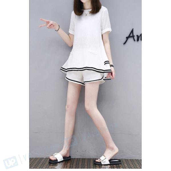 セットアップ レディース 上下セット 半袖トップスブラウス ショートパンツ 2点セット ワイドパンツ ルームウェア