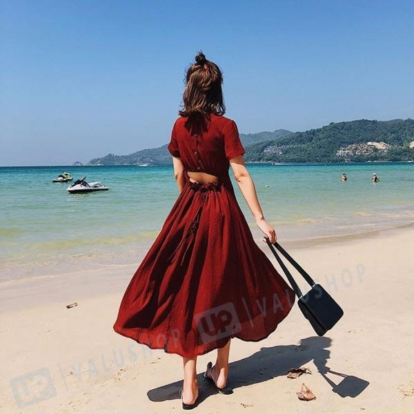 国内最安値に挑戦 マキシワンピース 夏 レディース シフォンワンピース チュニック 18夏新作 無地 半袖 ビーチワンピース