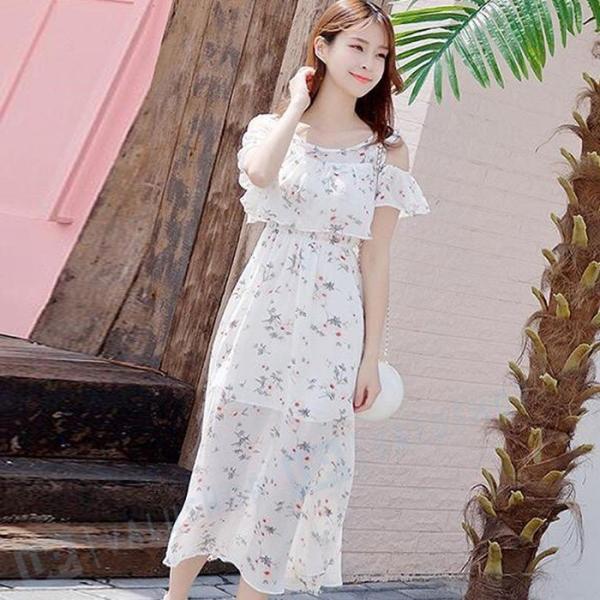 マキシワンピース 夏 レディース シフォンワンピース チュニック 半袖 モデル 18夏新作 花柄 ビーチワンピース