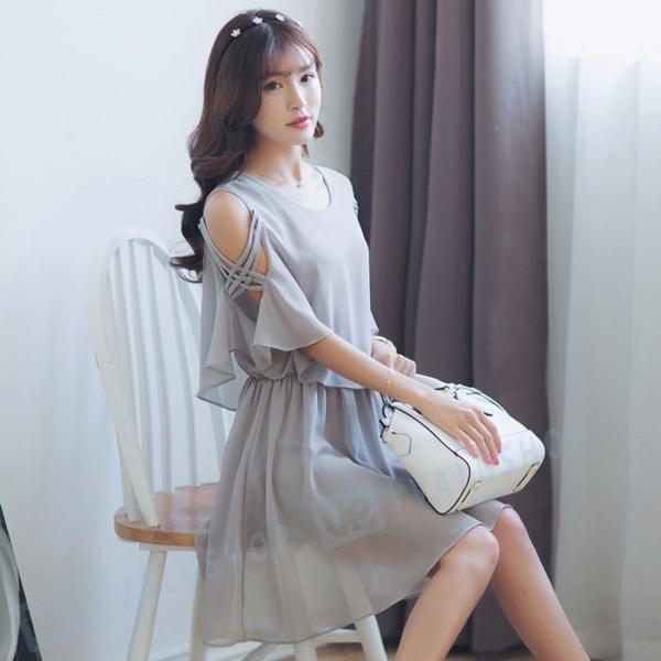 ワンピース 大きいサイズ 半袖 膝丈 レディース 結婚式 無地 ロング丈 ワンピース シフォンワンピース フレア