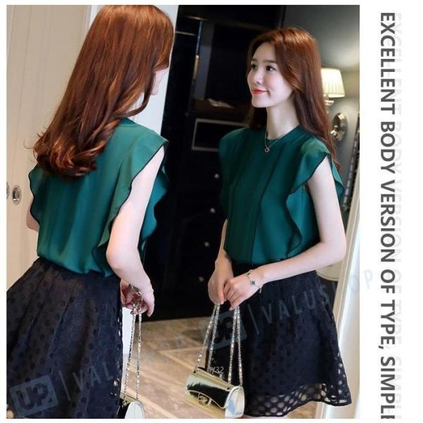 ブラウス レディース オフィス 白 半袖 フリル 無地 フォーマル シフォンブラウス 高価値 大きいサイズ