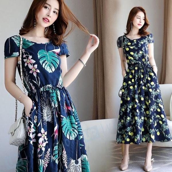 ワンピース 膝丈 レディース モデル着用 注目アイテム 大きいサイズ 結婚式 18春夏新作 リネン リゾート 半袖 森ガール