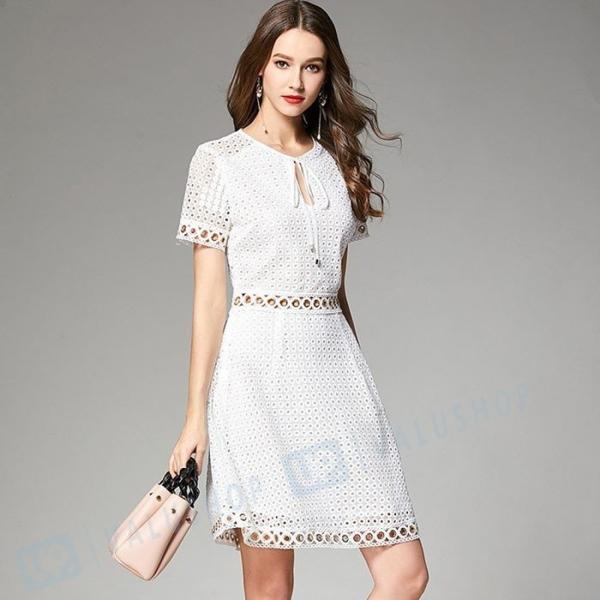 ワンピース 結婚式 レディース ワンピース 半袖 膝丈 ワンピース レースワンピース フレアワンピース チュニック 18春