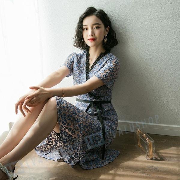ワンピース 結婚式 レディース 半袖 膝丈 レースワンピース フレアワンピース 18春夏新作 チュニック 格安激安