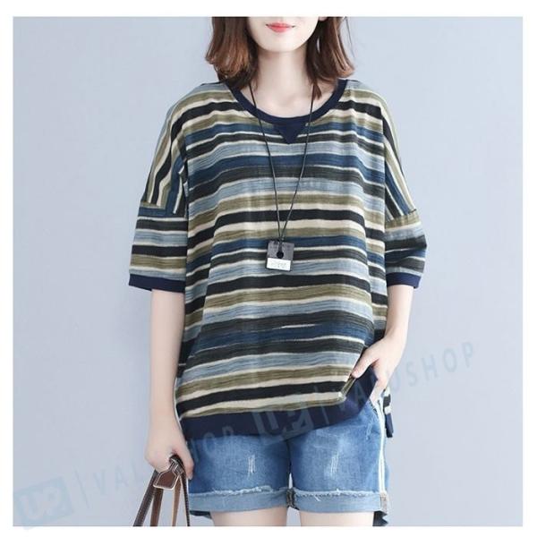 Tシャツ レディース 半袖 トップス ボーター柄 シャツ ブラウス 18春夏新作 森ガール ゆったり クールネック 大きいサイズ リネン素材 ファクトリーアウトレット