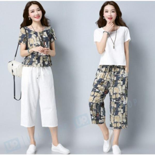 セットアップ レディース 上下セット ついに再販開始 半袖ブラウス ガウチョパンツ 2点セット 春夏新作 大きいサイズ