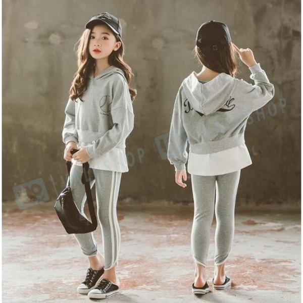 子供服おしゃれジャージ重ね着パーカー女の子上下セットスウェットセットアップキッズダンスウェアステージ