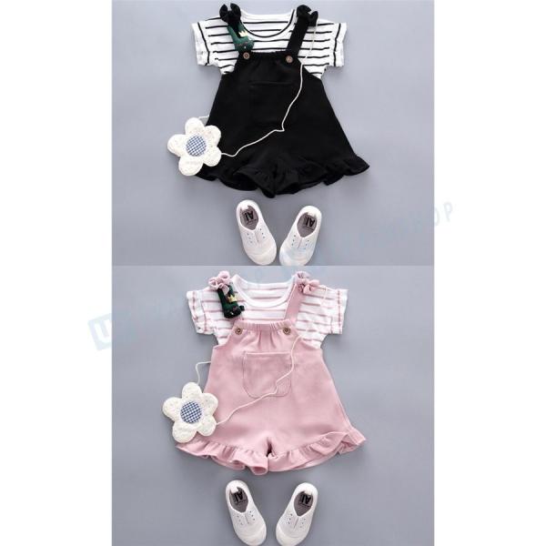 韓国子供服 セットアップ 女の子 ベビー Tシャツ サスペンダーパンツ キッズ 80 110cm 子供 ストライプ 可愛い Sale開催中 赤ちゃん
