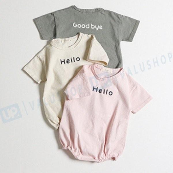ハローロンパース 半袖 夏 ロゴ グッバイ ナチュラル カバーオール 韓国子供服 男の子 女の子 兄弟 兄妹 姉妹