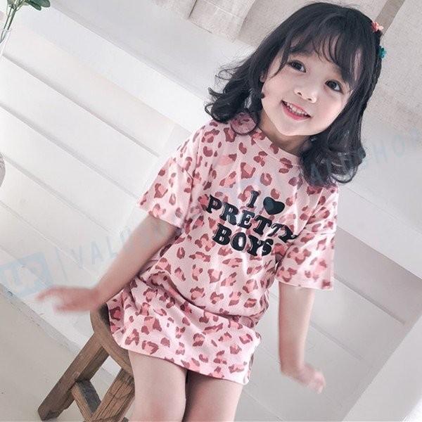 女の子 ロングtシャツ ワンピース 半袖 Tシャツワンピース 夏服 夏 レオパード柄 可愛い 海外旅行