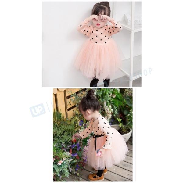 ドッキングワンピース 長袖 チュールスカート リボン 子供用 キッズ ドット柄 日本限定 水玉模様 女児 かわいい ベビー服 可愛い おしゃれ 女の子 赤ちゃん