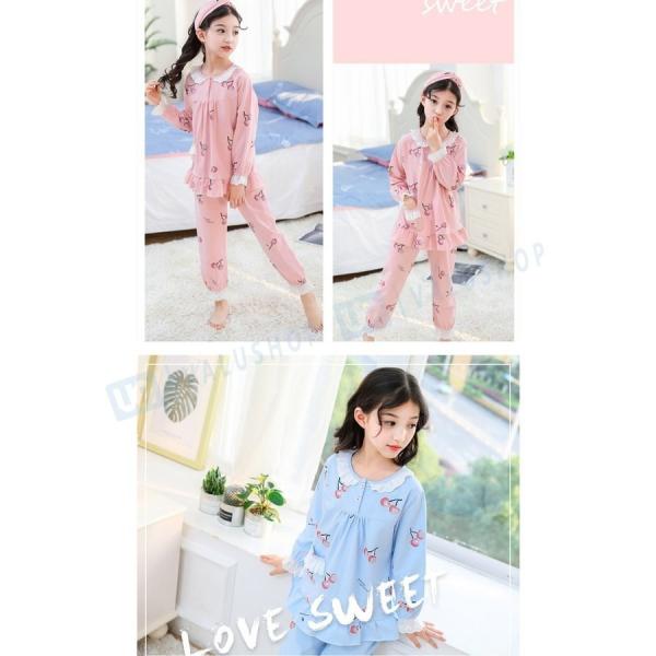 キッズ パジャマ 女の子 長袖 ルームウェア 110cm 1cm 130cm 140cm 150cm 160cm 前開き 子供 リボン セール品 秋 おしゃれ フリル 170cm 春 コットン かわいい