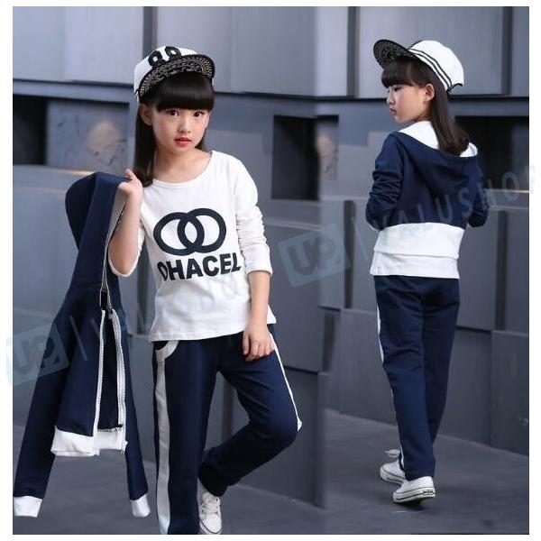 子供ジャージ上下セットスウェット3点セットアップトレーニングウェア女の子スポーツウェアキッズジュニア子供服春秋