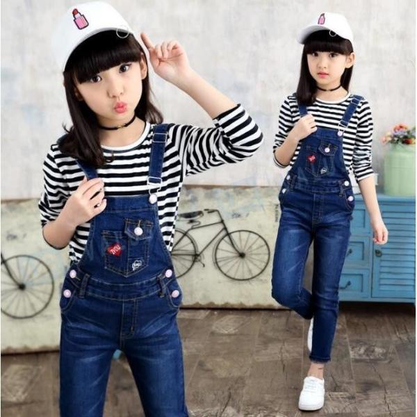 セットアップオールインワンストライプ女の子キッズオーバーオールサロペット2点セット子どもデニムパンツ可愛い春秋 Portal