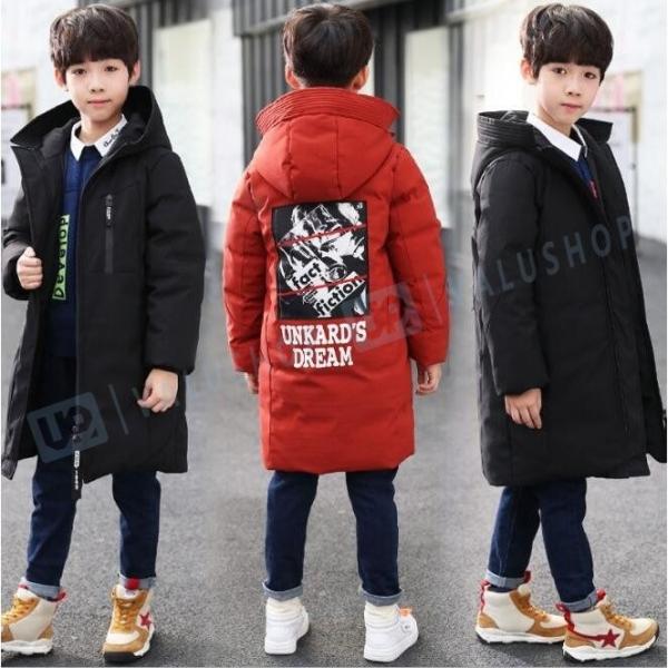 子供服ダウンコート男の子中綿コートロング丈アウターキッズジュニアフード付き長袖暖かい