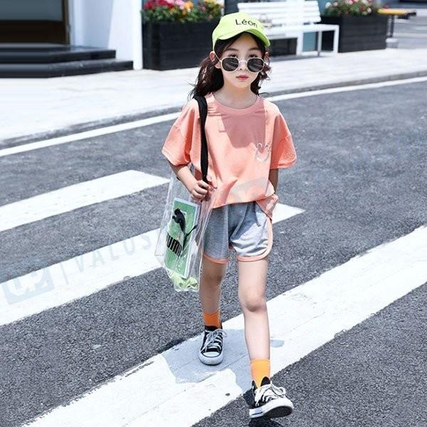 スポーツウェア 韓国子供服 セットアップ 女の子 半袖tシャツ 半ズボン 2点セット スポーティ