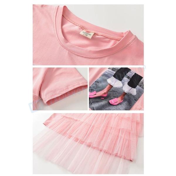 ロングtシャツ チュール 韓国子供服 女の子 ティアード Tシャツワンピース 夏服 綿 キャラクター キッズ 110 130 140 160 メーカー公式 170cm 通園 通学 1 150