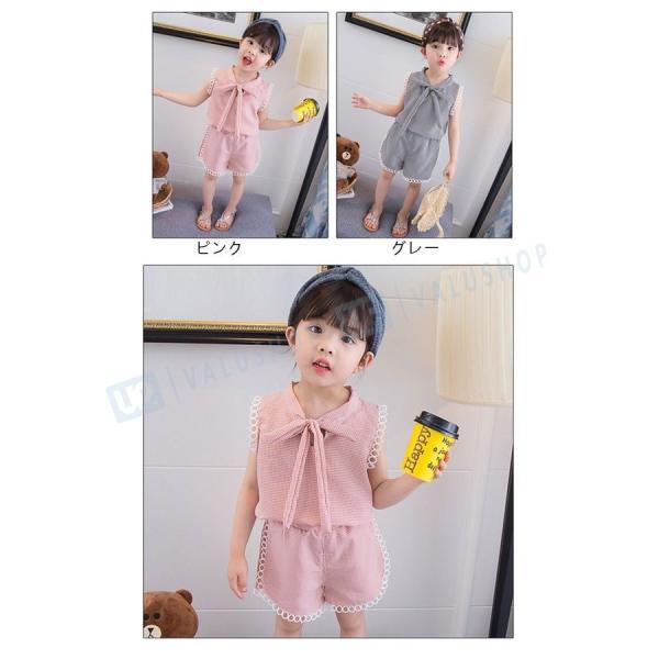ノースリーブシャツ 半ズボン 上下セット ベビー 女の子 韓国子供服 セール 登場から人気沸騰 蝶結び 夏服 子供用 可愛い 80 ピンク 110 100 グレー 1cm コーデ 90