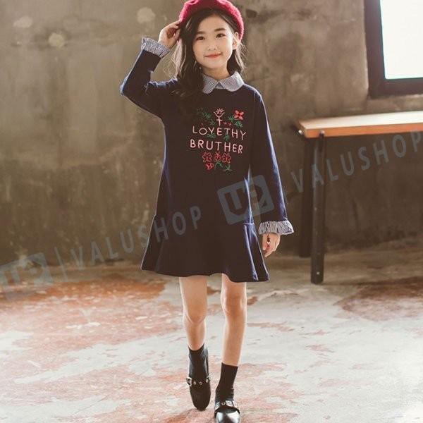韓国子供服 ワンピース イングランド キッズ 女の子 フォーマル プリント 春秋 長袖 150 お得 ホワイト 160 ネイビー 130 1 110 Cm 140