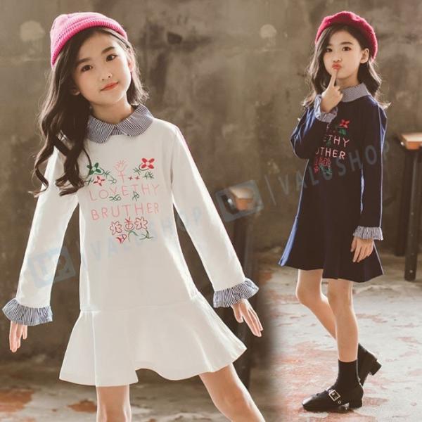 韓国子供服 ワンピース イングランド キッズ 女の子 フォーマル プリント 春秋 長袖 150 お得 ホワイト 160 ネイビー 130 1 110 Cm 140