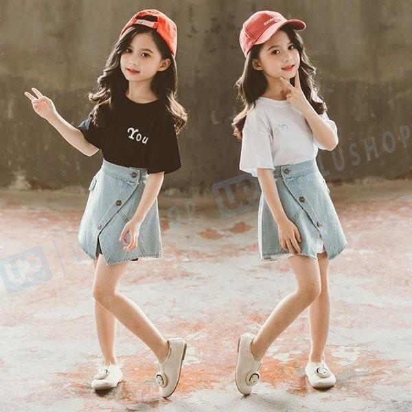 韓国 子供服 ２点セット 女の子 爆買いセール Tシャツ デニムスカート こども服 学生 セットアップ 子供 半袖tシャツ 160cm 150 可愛いスタイル 140 110 1 キッズ 130 個性