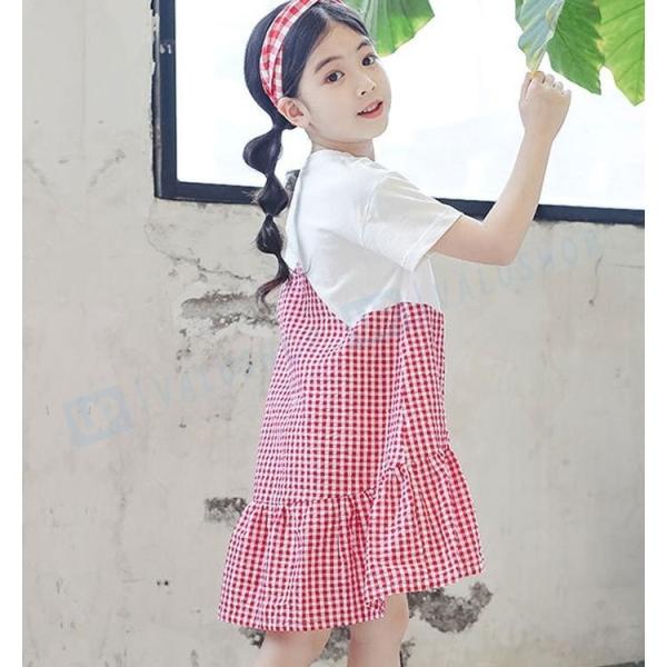 ワンピース 純綿 女の子 夏着 半袖ワンピース チェックワンピース カジュアルドレス フォーマルワンピース レッド 130 150 110 1 160 170cm 140 往復送料無料 ブルー