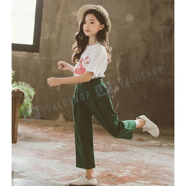 韓国子供服 夏服 女の子 半袖 丸首 Tシャツ カジュアルパンツ 上下セット カジュアル キッズ 130 ゴム帯 150 高級 140 110 グリーン 1 子供服 160cm