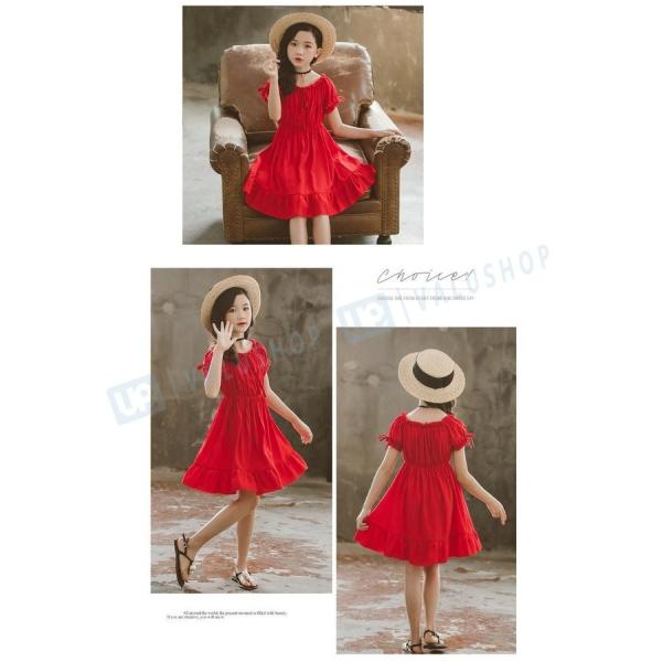 贈り物 ワンピース 女の子 夏着 結婚式 パーティー 半袖ワンピース ポリエステル 女の子用 プリンセス 130 170cm レッド 160 可愛い 1 スウィート 140 150