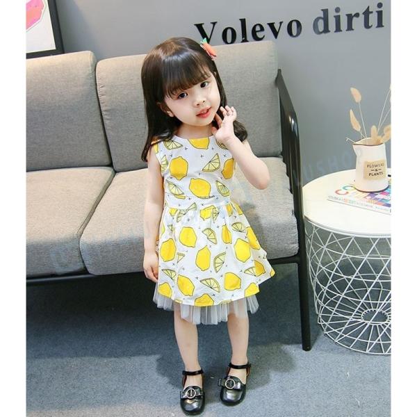 ワンピース 女の子 ベビー 夏 夏服 レモン柄 いちご柄 袖なしワンピース 結婚式 ガールズ 110 1cm パーティー お出かけ 可愛い 80 100 90 店