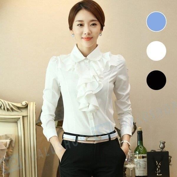 ブラウス レディース オシャレ トップス フォーマル 白 夏 超安い フレア 可愛い 韓国風 通勤 無地 ホワイト シャツ Ol