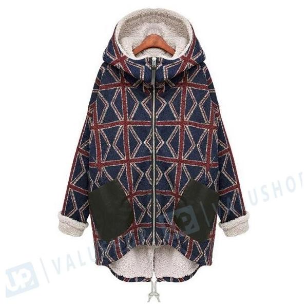 レディース国旗柄パーカー 裏起毛ロング丈ジャケット パーカー ジャケット中綿入アウター ボア付き 防寒コート 4年保証 モッズコート