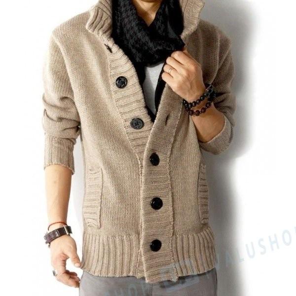 セーター メンズ ニット カーディガン ニットセーター 内祝い コート スタンドカラー ４色揃い