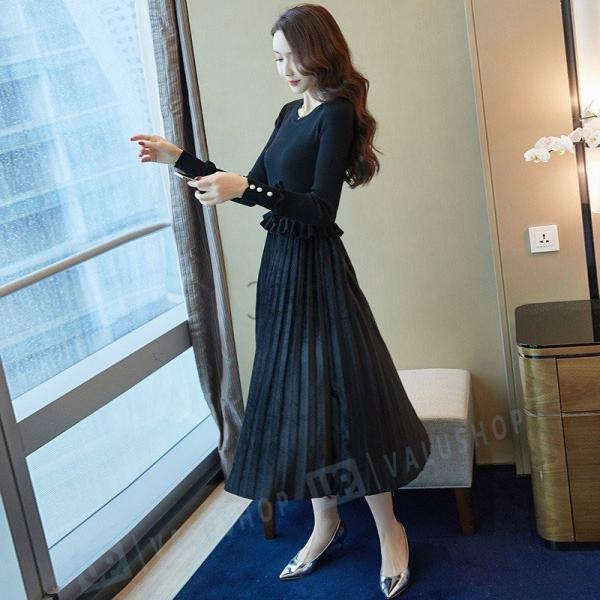 ワンピース レディース 30代 日本限定 代 秋冬 きれいめ 膝丈ワンピース 人気 ニットワンピース 長袖 通勤 上品 膝丈 大きいサイズ 結婚式ドレス