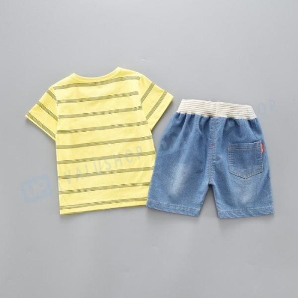 キッズ ベビー服 セットアップ イラスト クマ くま 子供服 上下セット 男の子 夏 ｔシャツ おそろい 洋服 新色 オシャレ パンツ ジュニア ボーダー柄 110cm 半袖 80
