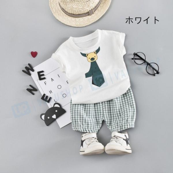 キッズ 直送商品 ベビー服 セットアップ イラスト クマ くま 子供服 上下セット 男の子 夏 ｔシャツ パンツ 半袖 110cm おそろい オシャレ ジュニア チェック柄 洋服 80