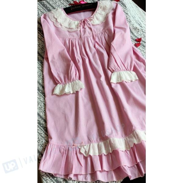 ネグリジェ パジャマ レディース 春 夏 秋前開き 長袖 絶品 綿 レース 可愛い ナイティ 女性パジャマ ルームウェア 韓国風 ピンク 女性 部屋着