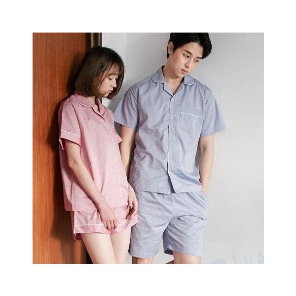 ペアパジャマ カップルパジャマ 春夏 前開き パジャマ 半袖 男女上下セット シャツパジャマ ランジェリー 綿 メンズ 襟付き レディース 至高 ルームウェア 部屋着