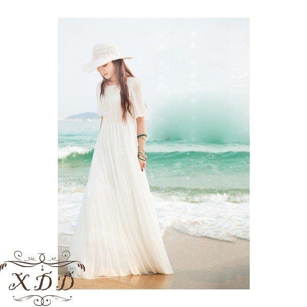 リゾートワンピ ワンピース 夏 春 マキシワンピ 海 保障 ビーチ 白ワンピース シフォンワンピ