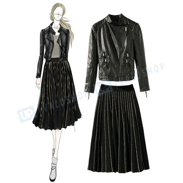 レディース 秋冬 2点セット 皮コート スカート 女性用 Pu革 ショート ジャケット アウター