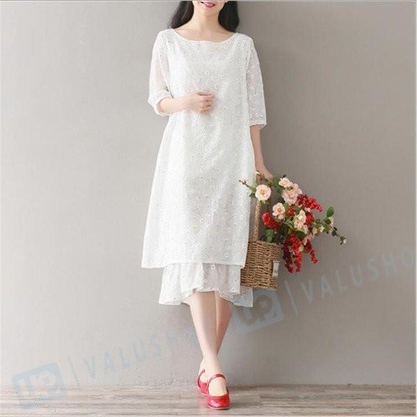 レディース 本店 ワンピース 七分袖ロング丈 春秋 可愛い