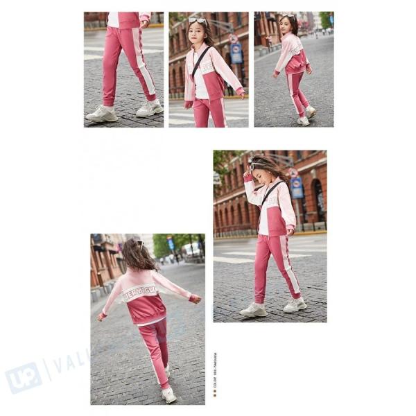 ジャージ キッズ 送料無料 一部地域を除く 女子 上下 長袖 春秋 秋着 ジュニア 3点セット 子供服 おしゃれ 新品 トレーナー 長ズボン セットアップ パーカ 可愛い スポーツウェア 運動着