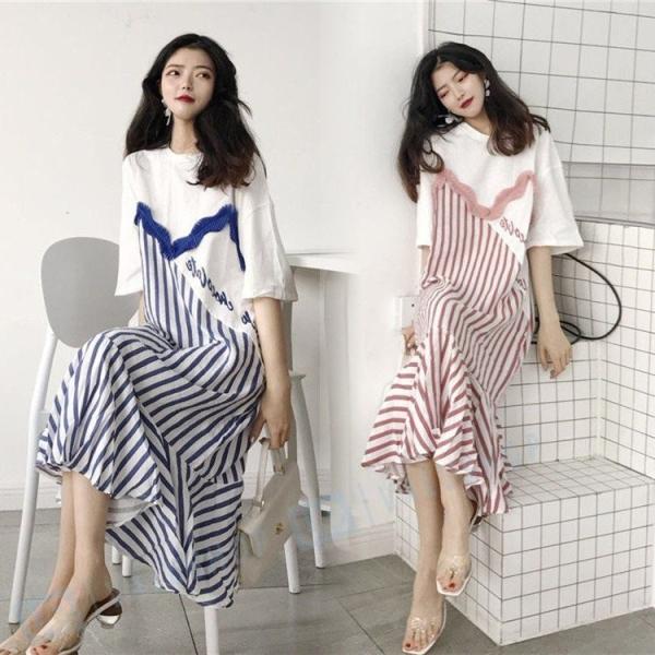 ワンピース レディース きれいめ マキシワンピース 夏 半袖ワンピース 韓国風 ロング丈ワンピース 着痩せ オシャレ