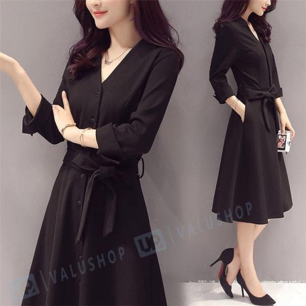 ワンピース 通販 レディース 春秋 膝丈ワンピースキレイめ タイトスカート長袖 Vネック ロング40代 オシャレ 着痩せ フォーマル 上品 ロング丈 ワンピース